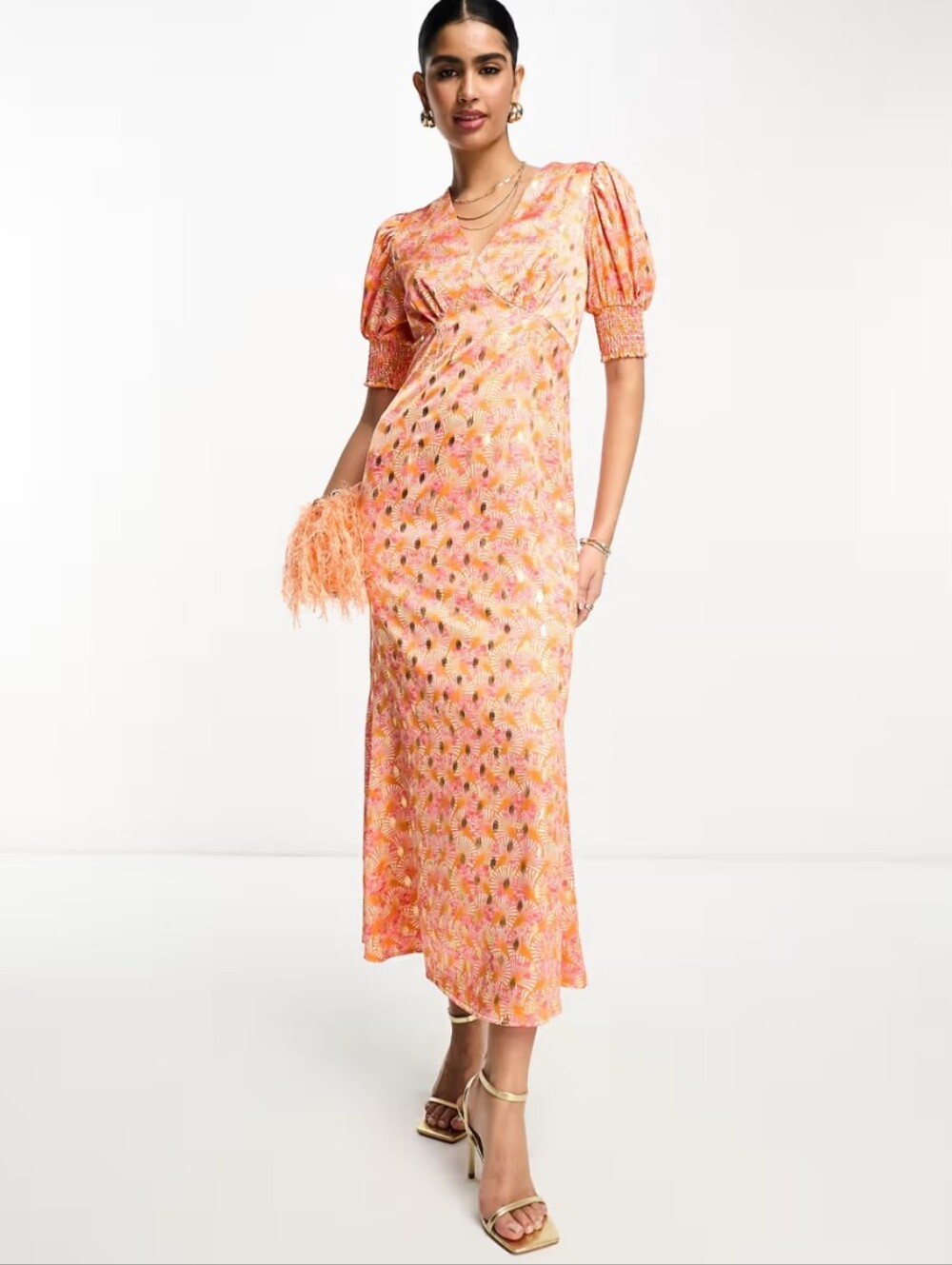 Never Fully Dressed Orange Gold Shell May Midi Dress - Picture 2 of 6